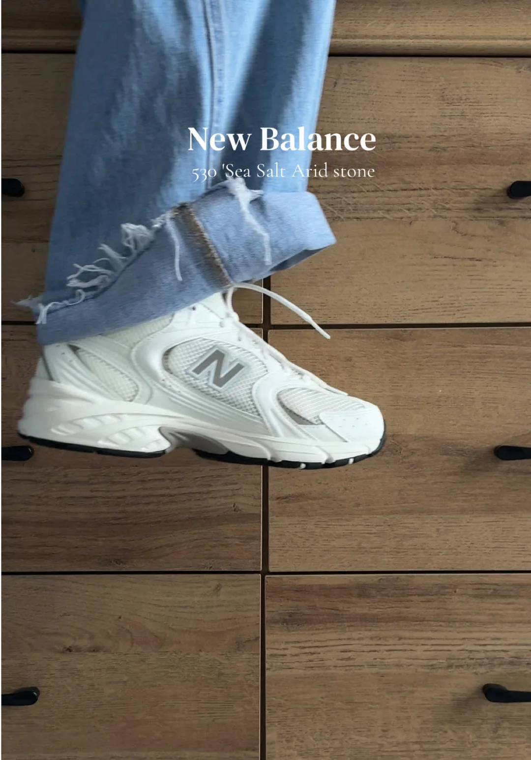 New Balance 530 Sea Salt worn with denim by Yul Day
